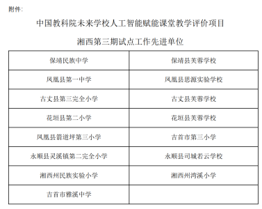 关于中国教科院未来学校人工智能赋能课堂教学评价项目湘西第三期试点工作先进单位及先进个人的公示